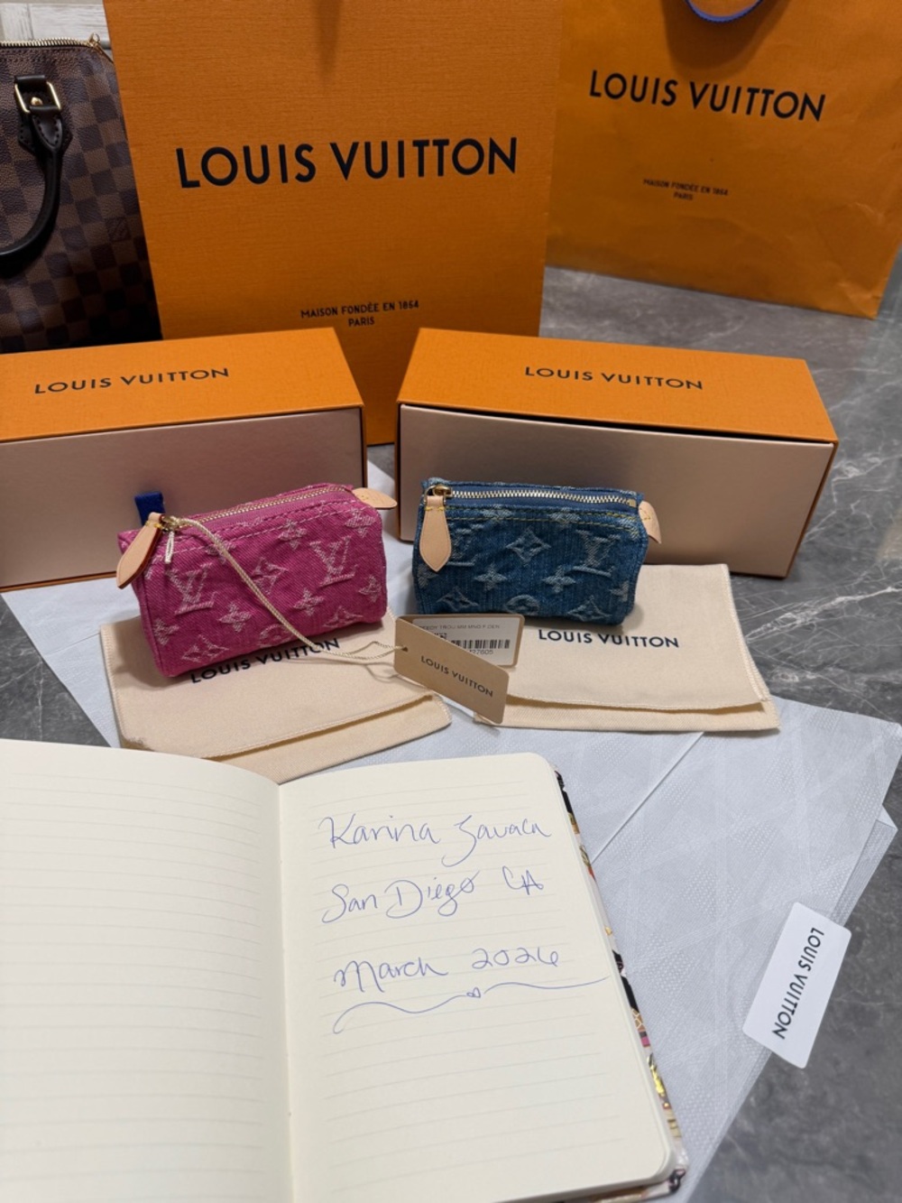 Louis Vuitton Monogram Denim Mini Pouch - Pink / Blue - Picture 2 of 8